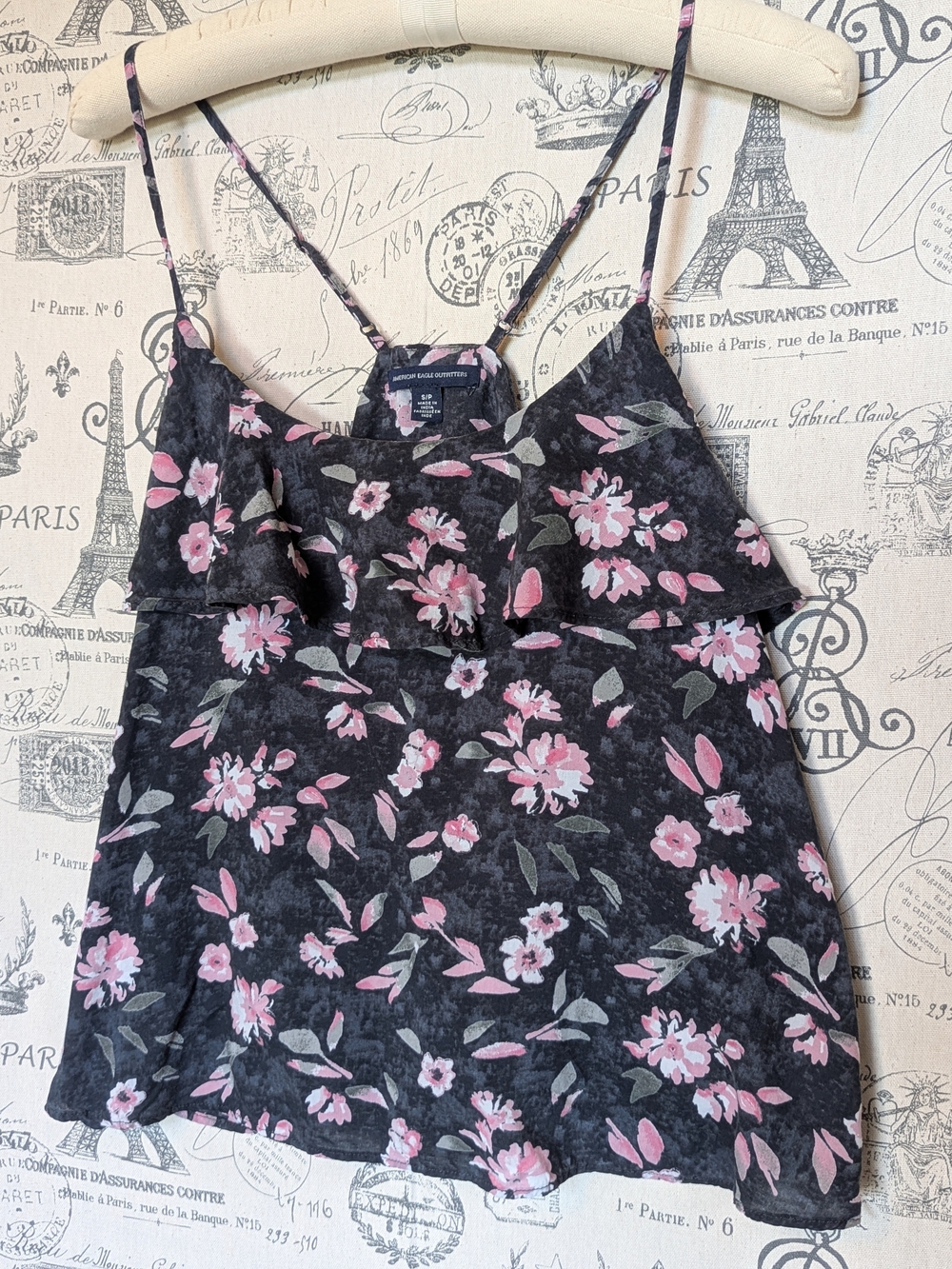 American Eagle Outfitters Charcoal Cami w/ Adj. Straps - Floral Print - Size XS
